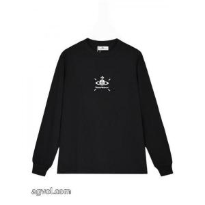 Vivienne westwood/2026秋冬新作凹凸刺繍アルファベット月の宇宙ステーション長袖Tシャツ