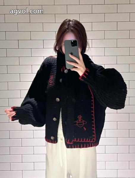 Vivienne Westwood限定レッドマーカーサターン刺繍ラウンドネック長袖バックルニットカーディガンマフラー2点セット 6 
