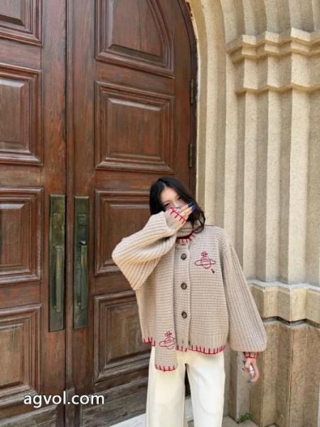 Vivienne Westwood限定レッドマーカーサターン刺繍ラウンドネック長袖バックルニットカーディガンマフラー2点セット 5 